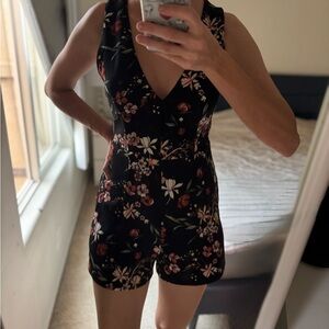 Bershka Black Floral V-Neck Romper – Size M (Fits Like S)